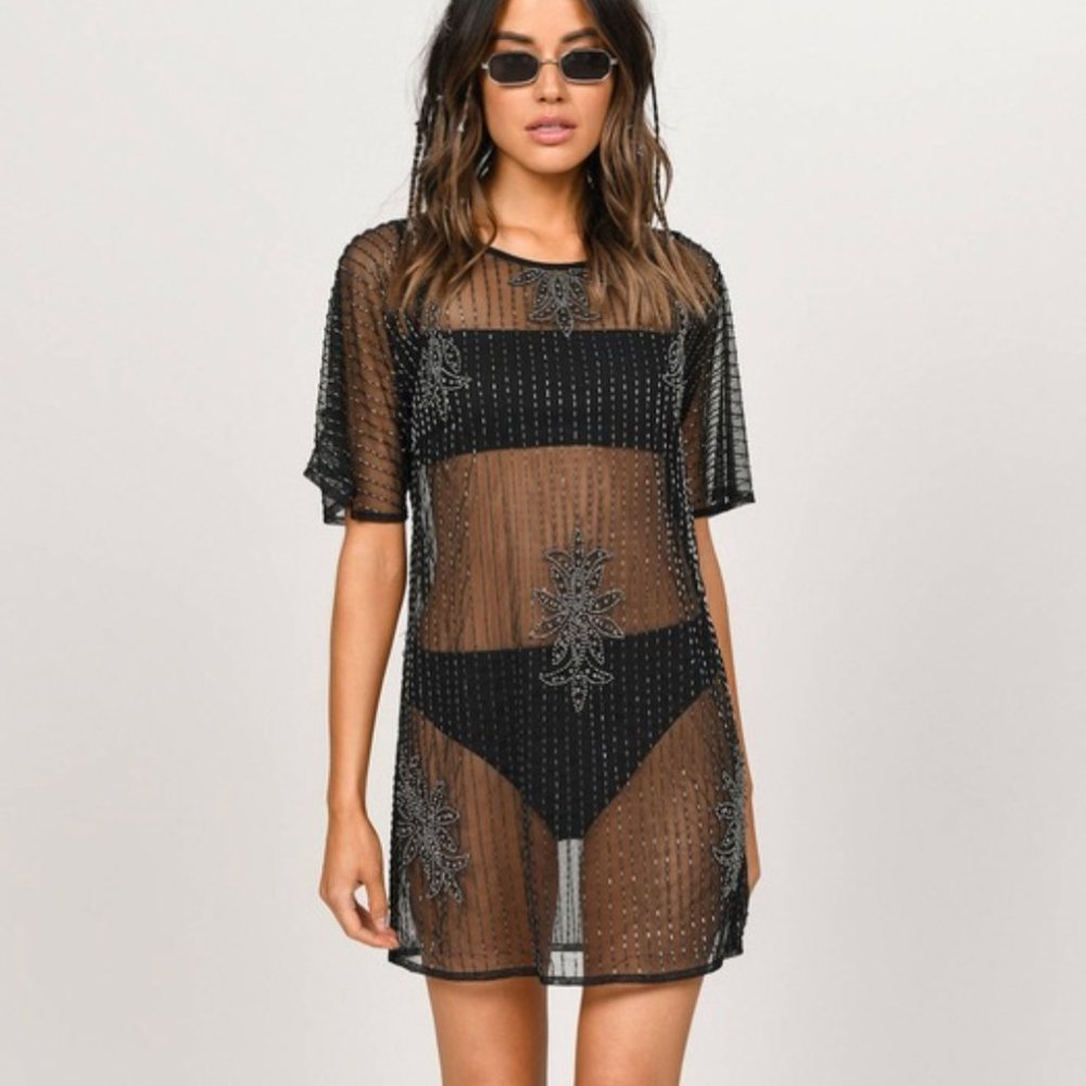 EMBELLISHED - SHIFT DRESS - SHEER - BLACK - TOBI